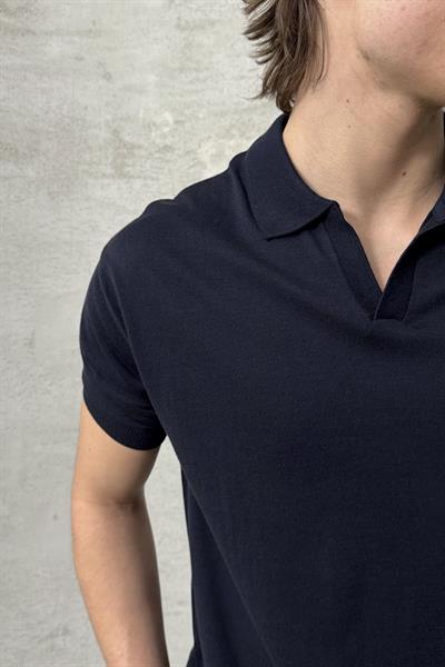 Erkek Oversize Pamuklu Polo Yaka Triko T-Shirt Lacivert
