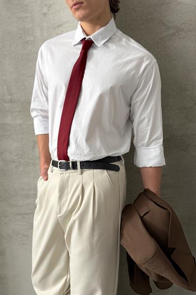 Erkek Oversize Pamuklu Poplin Gömlek Beyaz