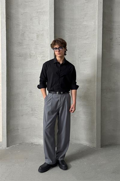 Erkek Oversize Pamuklu Poplin Gömlek Siyah