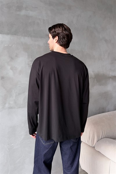 Erkek Oversize Uzun Kollu Basic T-shirt Siyah