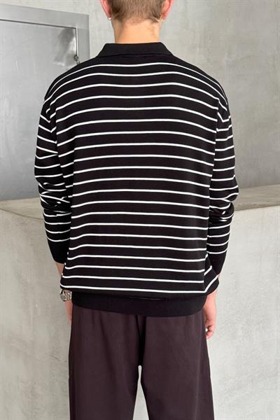 Erkek Pamuklu Polo Yaka Oversize Triko Kazak Beyaz