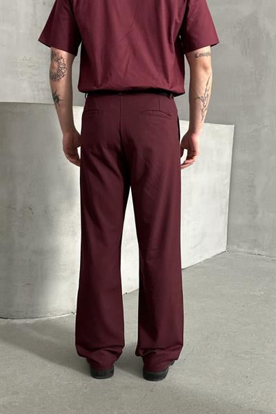 Erkek Pileli Baggy Kalıp Kumaş Pantolon Bordo