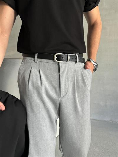 Erkek Pileli Baggy Kalıp Kumaş Pantolon Gri