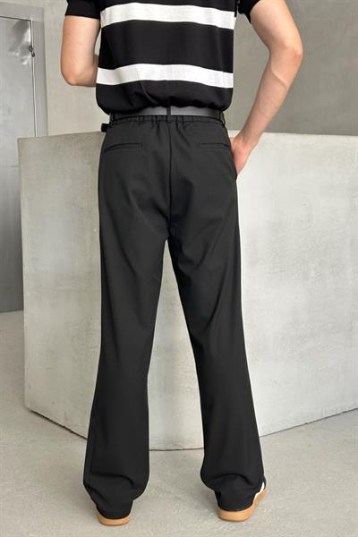 Erkek Pileli Baggy Kalıp Kumaş Pantolon SİYAH