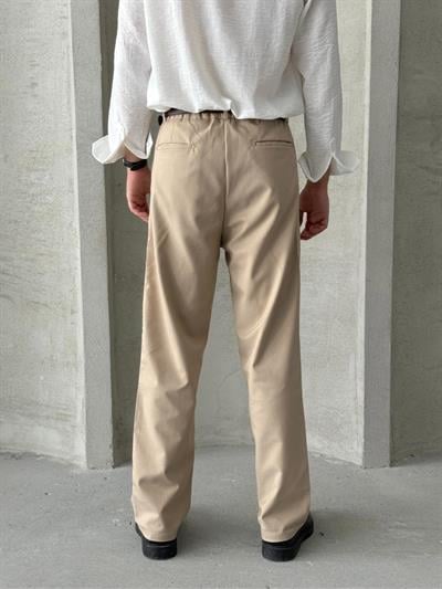 Erkek Pileli Baggy Kalıp Kumaş Pantolon Açık Kahve