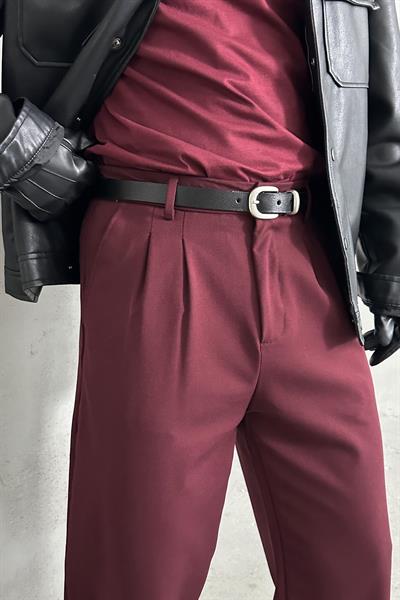 Erkek Pileli Baggy Kalıp Kumaş Pantolon Bordo