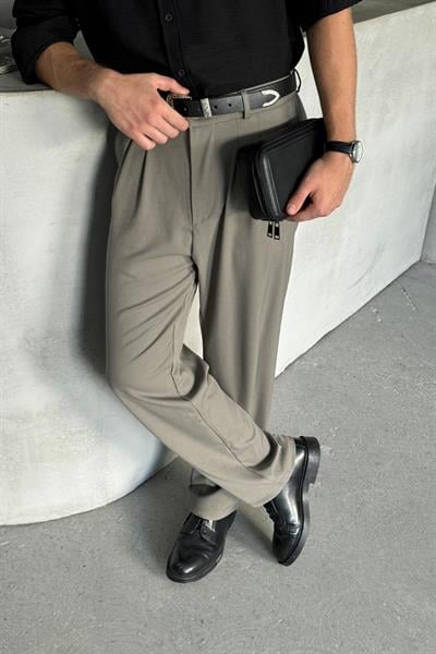 Erkek Pileli Baggy Kalıp Kumaş Pantolon Yeşil