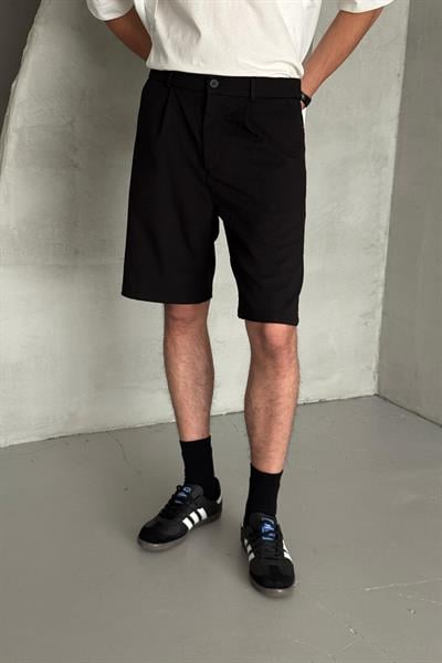 Erkek Pileli Baggy Şort Siyah