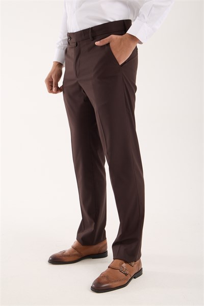 Erkek Regular Fit Kumaş Pantolon Kahverengi
