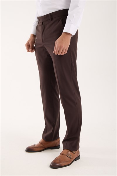 Erkek Regular Fit Kumaş Pantolon Kahverengi