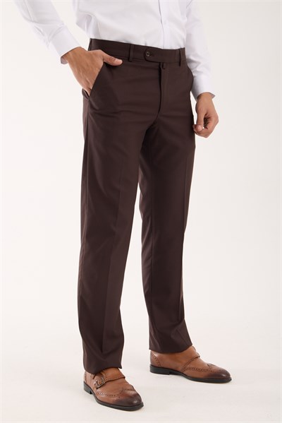 Erkek Regular Fit Kumaş Pantolon Kahverengi