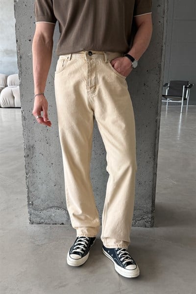Erkek Regular Jean Pantolon Bej