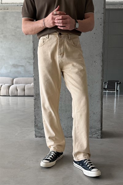 Erkek Regular Jean Pantolon Bej