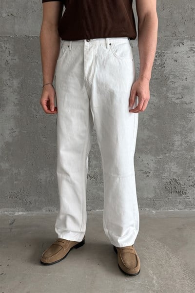 Erkek Regular Jean Pantolon Beyaz