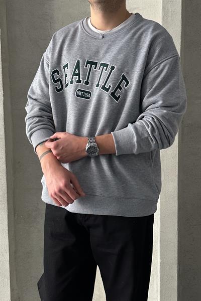 Erkek Seattle Baskılı Oversize Sweatshirt Grimelanj