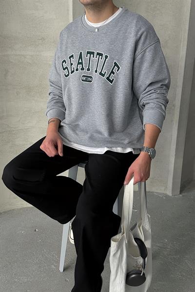 Erkek Seattle Baskılı Oversize Sweatshirt Grimelanj