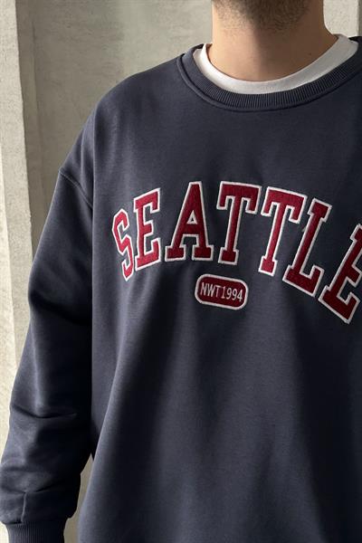 Erkek Seattle Baskılı Oversize Sweatshirt FÜME