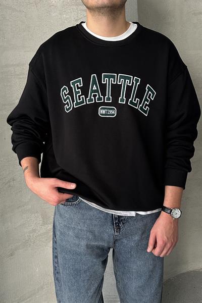 Erkek Seattle Baskılı Oversize Sweatshirt COKRENKLI