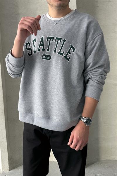 Erkek Seattle Baskılı Oversize Sweatshirt Grimelanj