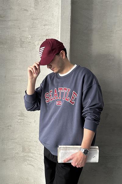Erkek Seattle Baskılı Oversize Sweatshirt FÜME