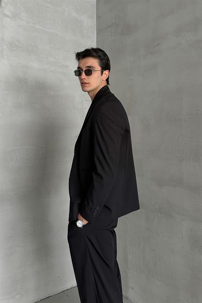 Erkek Tek Düğmeli Oversize Takım Elbise Siyah