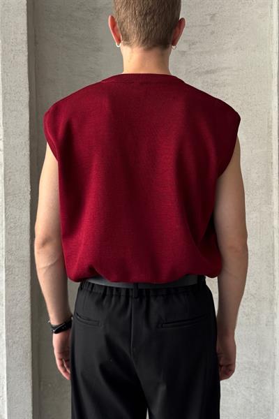 Erkek V Yaka Oversize Süveter Bordo