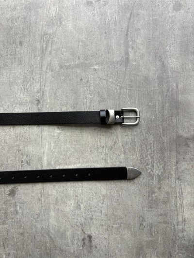 Erkek Vintage Ucu Metal Detaylı Deri Kemer Siyah