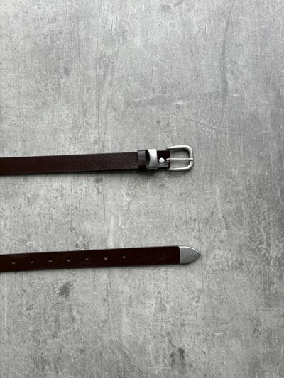 Erkek Vintage Ucu Metal Detaylı Deri Kemer Kahverengi
