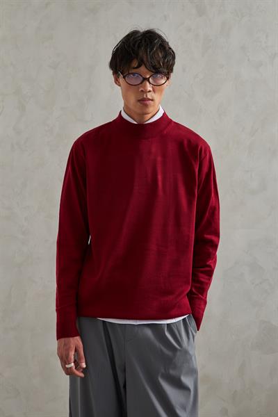 Erkek Yarım Balıkçı Oversize Basıc Triko Kazak Bordo