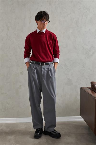 Erkek Yarım Balıkçı Oversize Basıc Triko Kazak Bordo