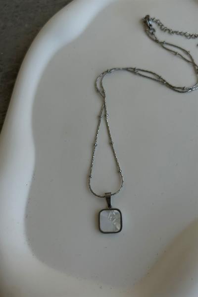 Minimal Kare Erkek Kolye GUMUS
