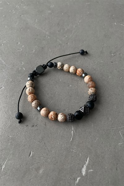 Unisex Doğal Taş Ayarlanabilir Bileklik krem