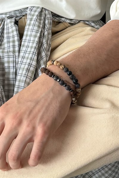 Unisex Doğal Taş Ayarlanabilir Bileklik Kahverengi
