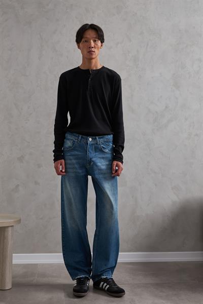 Erkek Baggy Jean Pantolon Koyu Mavi