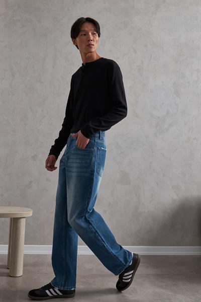 Erkek Baggy Jean Pantolon Koyu Mavi