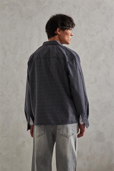Erkek Oversize %100 Pamuk Ekose Gömlek Haki
