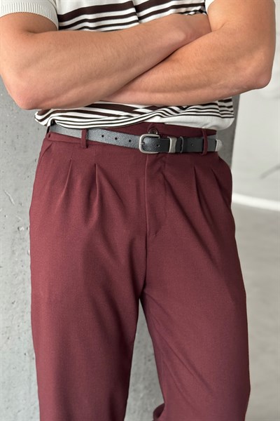 Erkek Pileli Baggy Kalıp Kumaş Pantolon Bordo