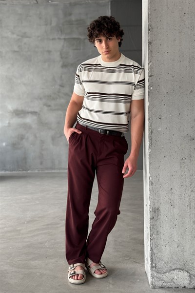 Erkek Pileli Baggy Kalıp Kumaş Pantolon Bordo