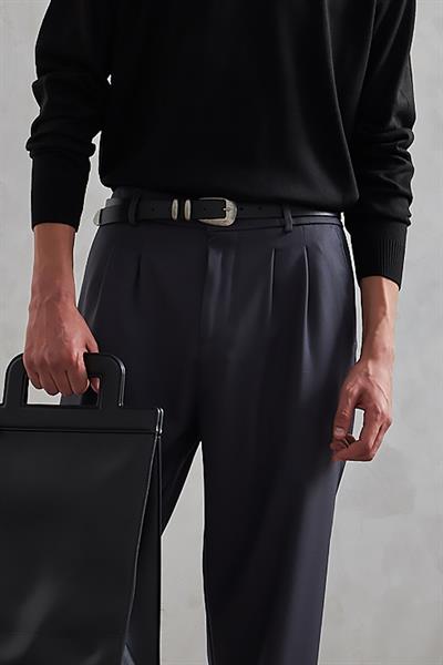 Erkek Pileli Baggy Kalıp Kumaş Pantolon FÜME