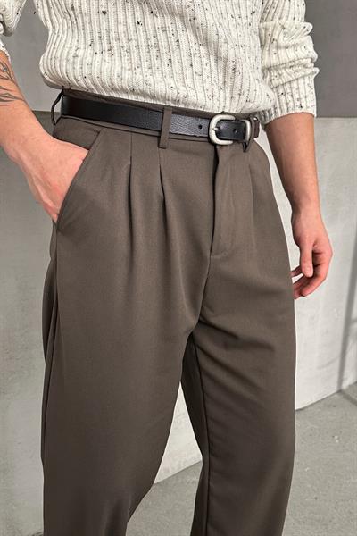 Erkek Pileli Baggy Kalıp Kumaş Pantolon HAKİ