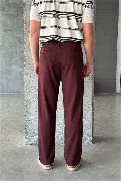 Erkek Pileli Baggy Kalıp Kumaş Pantolon Bordo