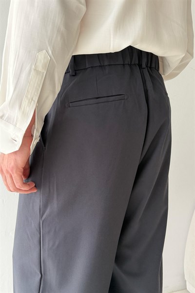 Erkek Pileli Ekstra Baggy Kalıp Kumaş Pantolon FÜME