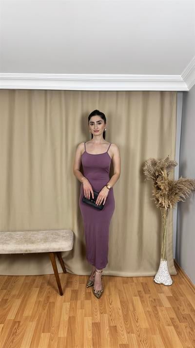 Askılı Uzun Sırt Detay Sandy Elbise Lila