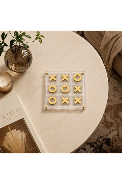 Akrilik Pirinç Detaylı Dekoratif Tic Tac Toe Oyun Seti