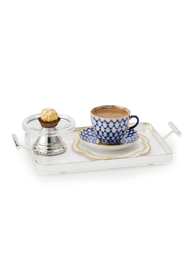 Montere Küçük Boy Çerçeve Detaylı Gümüş Tepsi