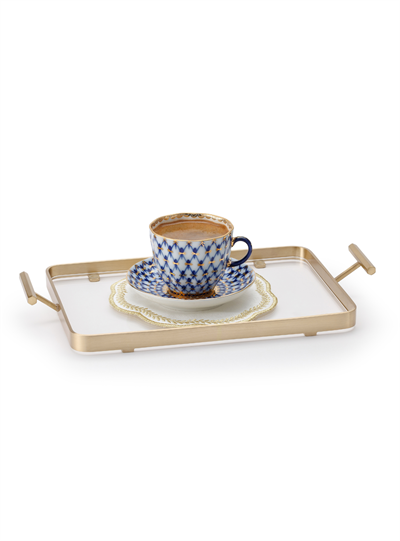 Montere Küçük Boy Çerçeve Detaylı Pirinç Tepsi