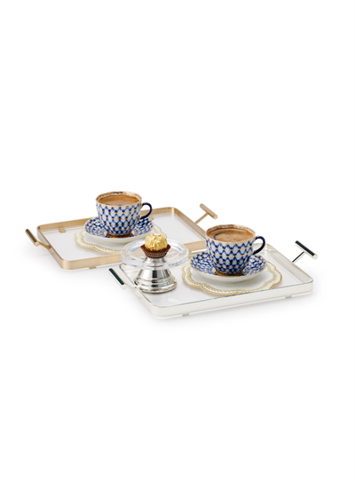 Montere Küçük Boy Çerçeve Detaylı Pirinç Tepsi