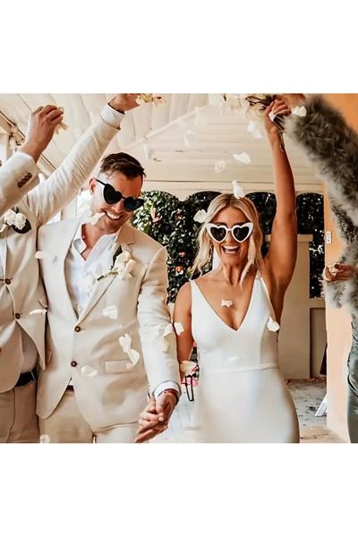 Gelin damat güneş gözlüğü kalpli güneş gözlüğü siyah beyaz 2 adet