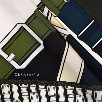 Çapraz Kemer Desen İpek Twill Eşarp