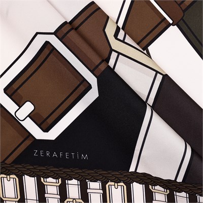 Çapraz Kemer Desen İpek Twill Eşarp